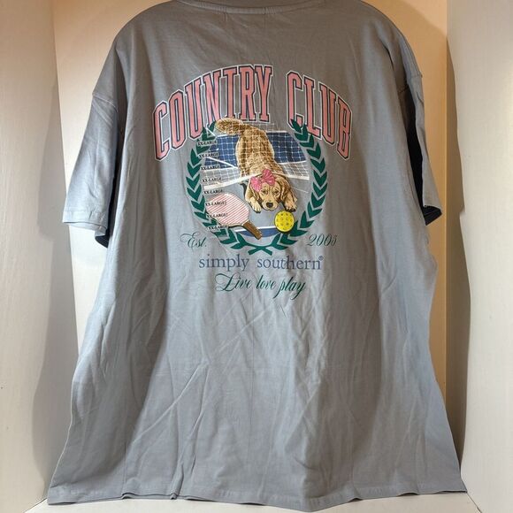 Simply Southern Tops - Simply Southern T-Shirt‎ Short Sleeve Gray Pickleball Country Club Dog Sz XXL